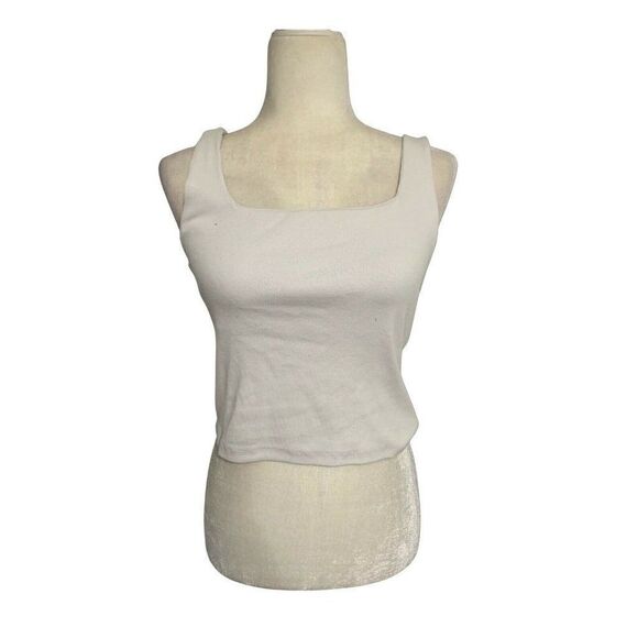zara womens solid white ribbed crop tank top large - Picture 1 of 4